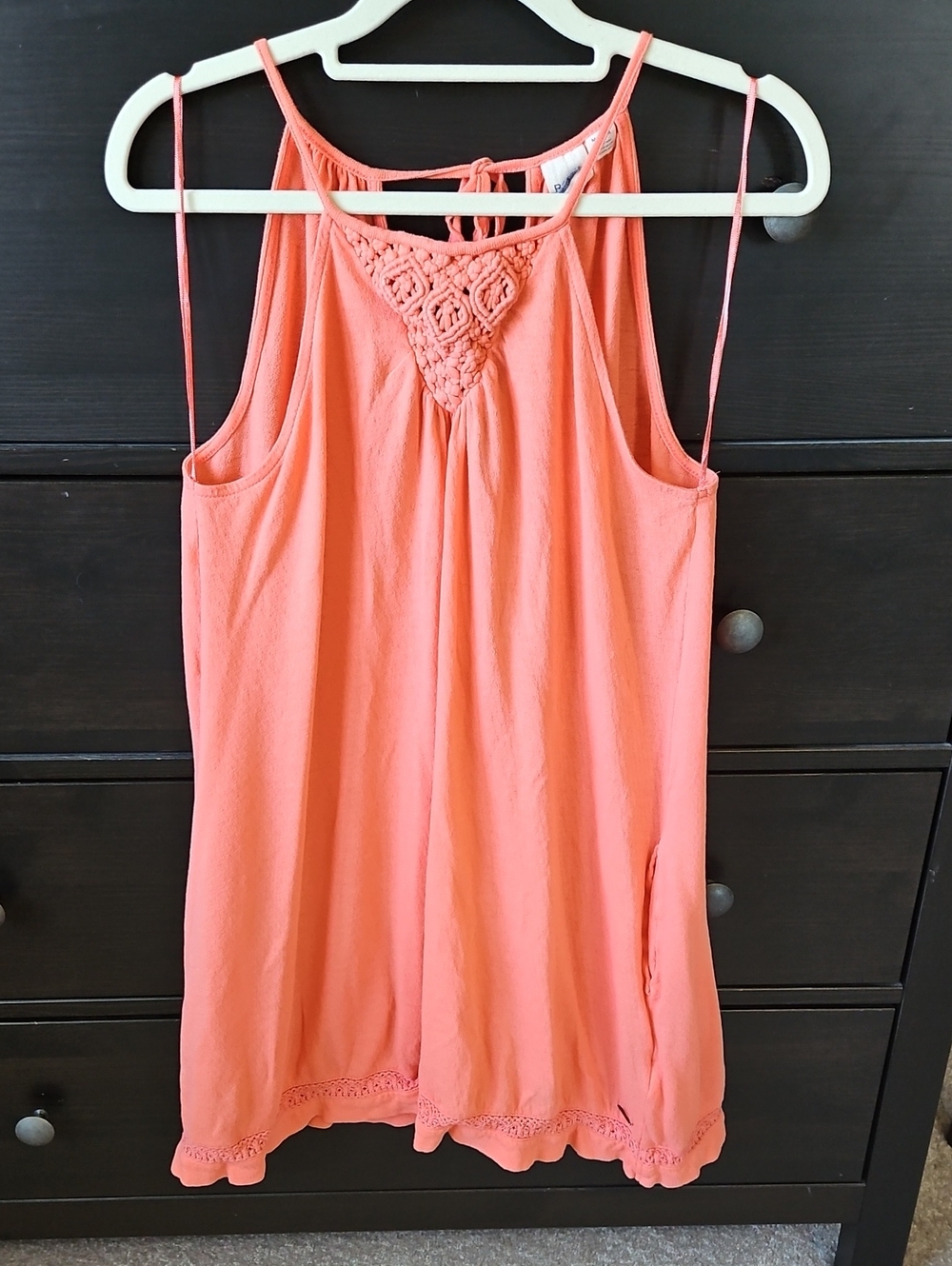 Roxy 100% Cotton Coral Crochet-Trim Spaghetti Strap Dress/Tunic